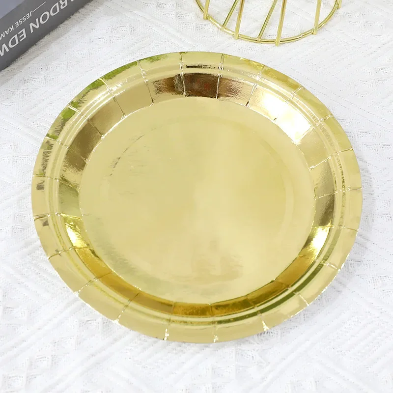 Disposable Tableware Set, Paper Plates and Cups, Monochromatic, Gold, Silver Wedding, Birthday Party Supplies, New Year, 10Pcs,