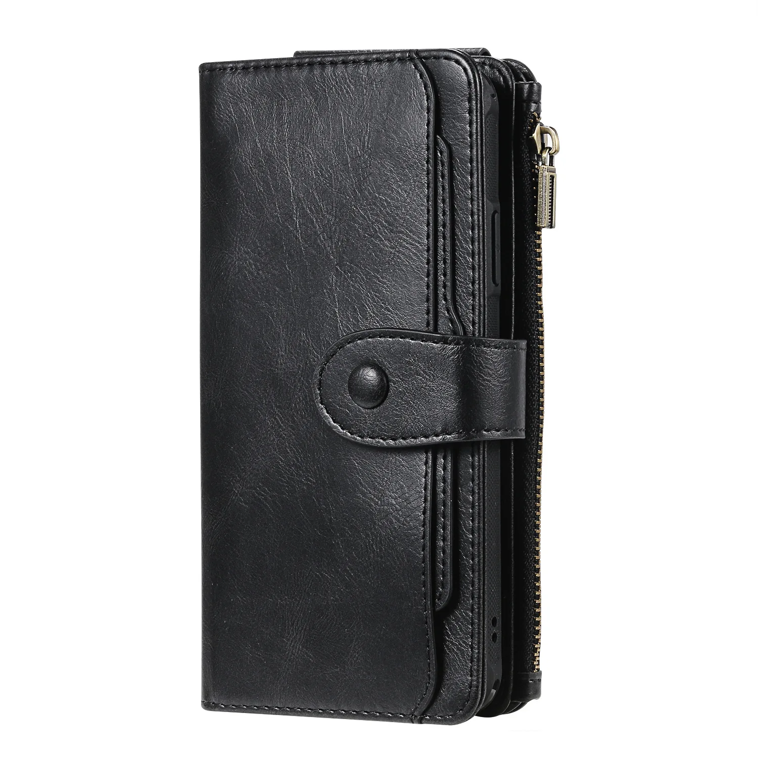 Luxury Leather Zipper Flip Wallet Case with Removable Cover