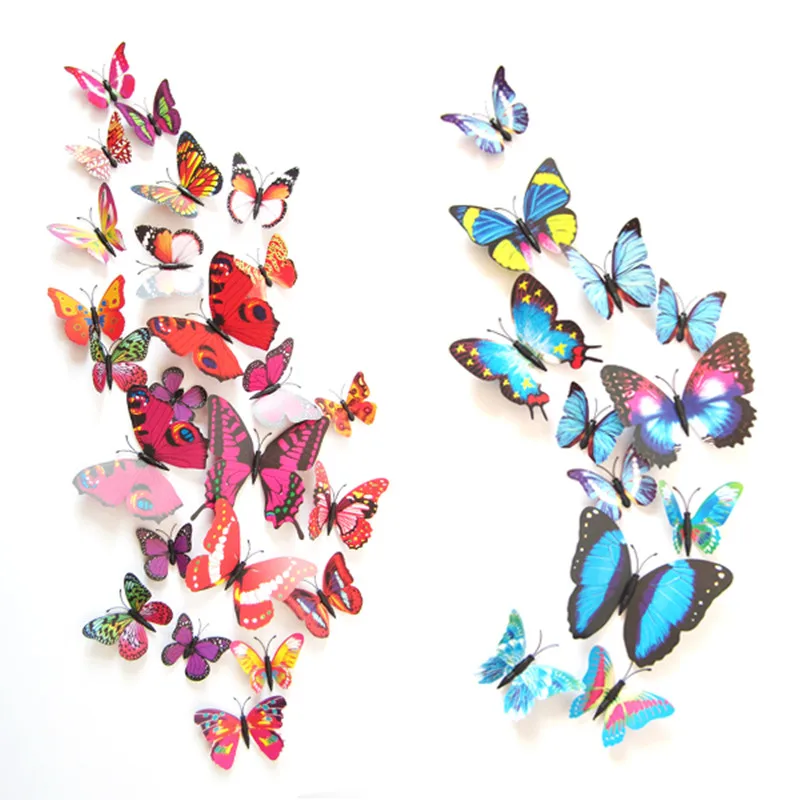 12 pcs/set DIY 3D Butterfly wall stickers home decor for living room