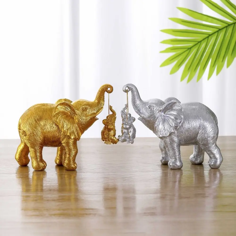 

Realistic Elephant Swing Statue Resin Handmade Mother and Child Elephant Sculpture Funny Cute Elephant Decorations