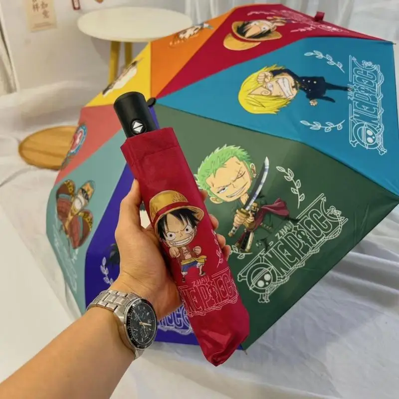 

One Piece Ace Fully Automatic Umbrella Luffy Zoro Anime Peripheral Student Sunshade Uv Protection Folding Sunscreen Umbrellas