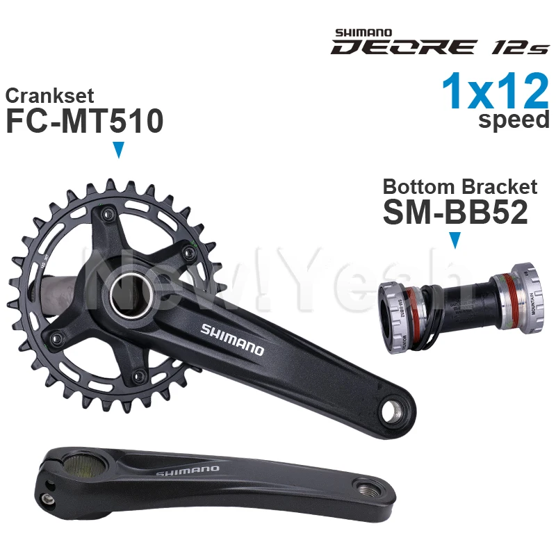 Shimano DEORE M6100 12speed Groupset with MT510 CRANKSET 177 mm Q-factor and Bottom Bracket SM-BB52 68/73 mm shell width Origin