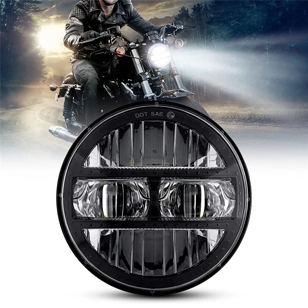 Black 5.75Inch Motorcycle Projector Led Headlight 5.75" H4 Headlamp With DRL For
