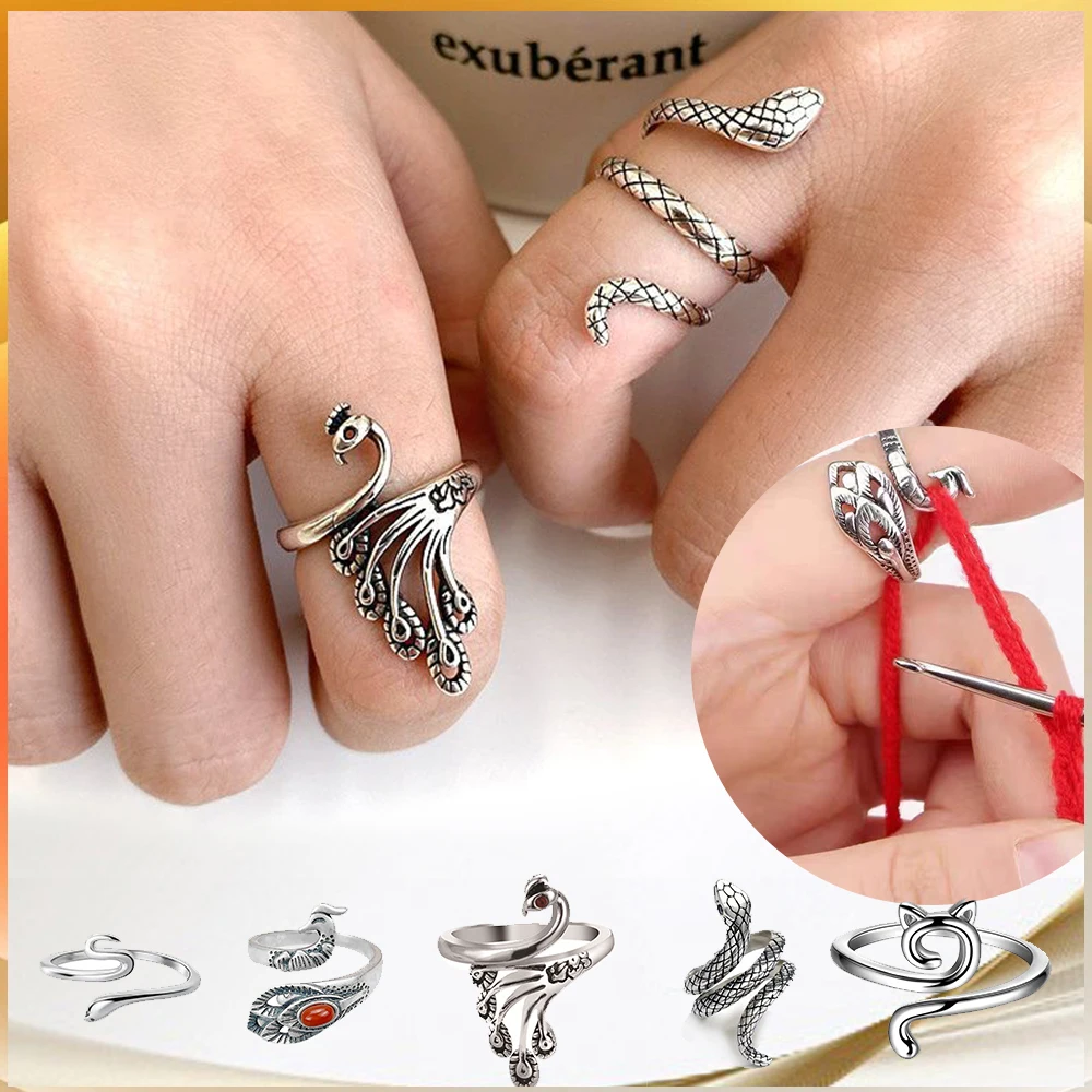 Ring Type Knitting Tools Yarn Spring Wear Thimble Finger Thimble 6PC