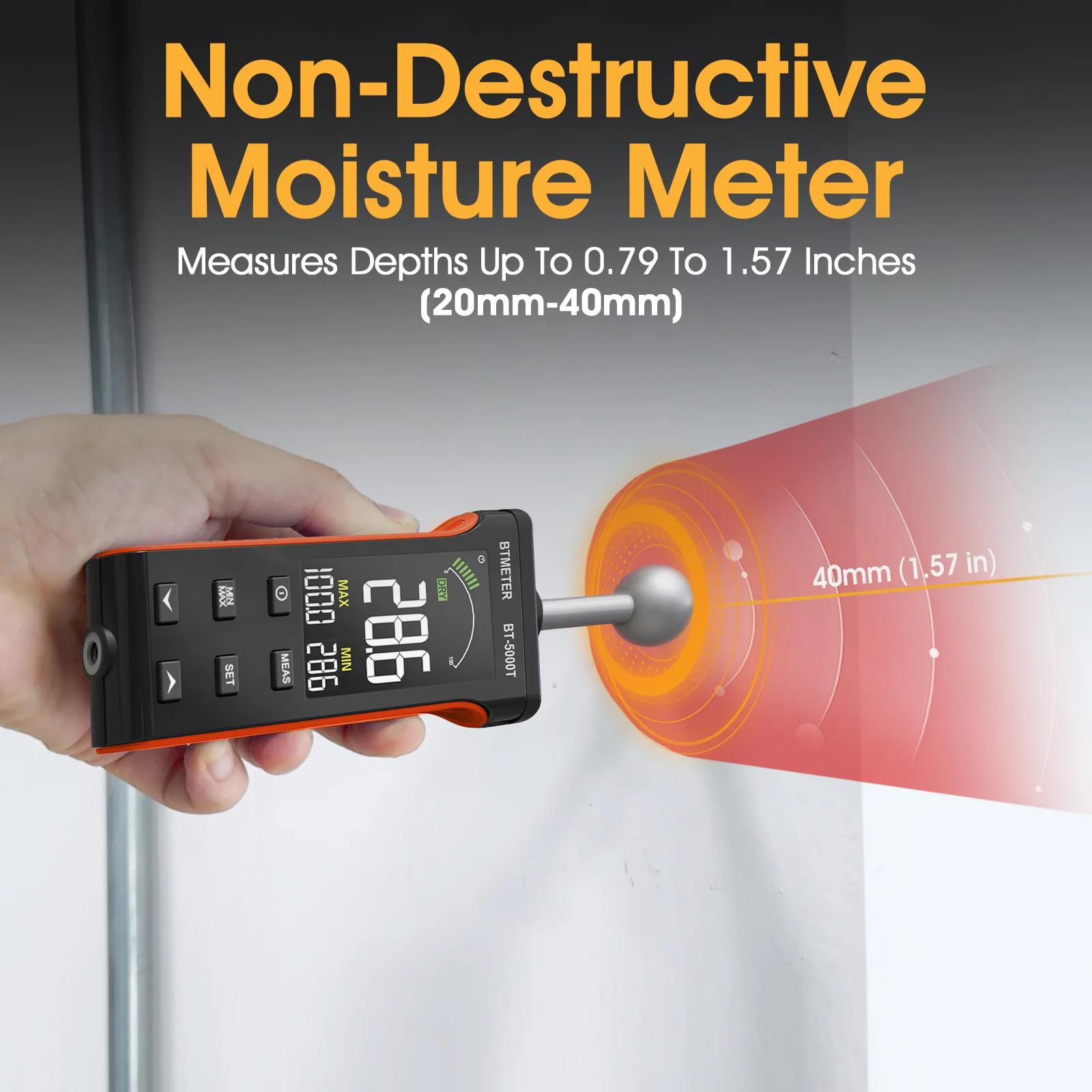 Soil Moisture Tester BT-5000T with Colour LCD Screen and Alarm Function For Walls Wood Building Materials 20-40 mm Analytical Depth