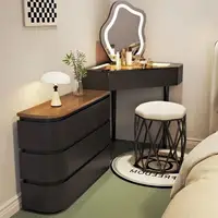 Commode pour petit appartement, chambre à coucher, coffre de rangement moderne et Simple, Table de maquillage intégrée en bois massif de Style crème minimaliste 6
