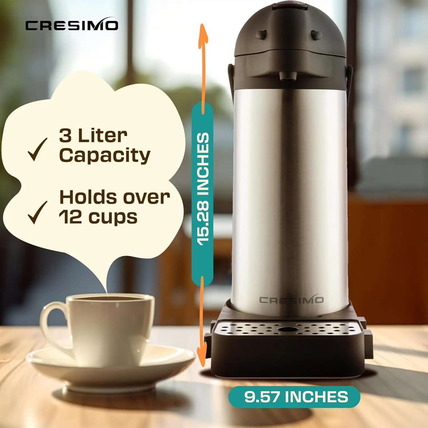 Coffee Dispenser with Pump & Tray - 101oz/3L Coffee Carafe with Pump - 12 Hours Hot Coffee Dispenser for Parties -Coffee 4