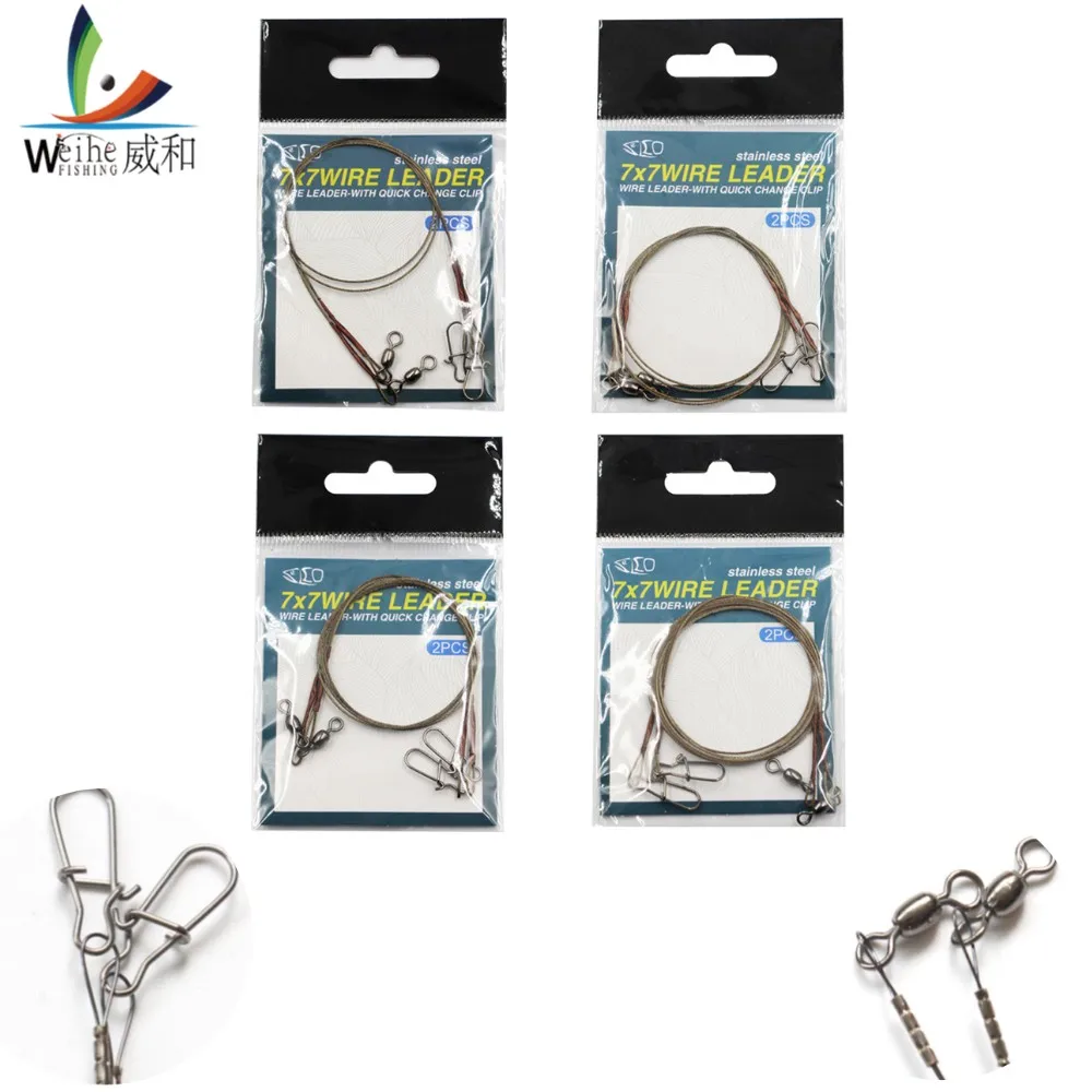 Steel Fishing Line Wire Leader with Rolling Swivels Pike Leash 2pcs