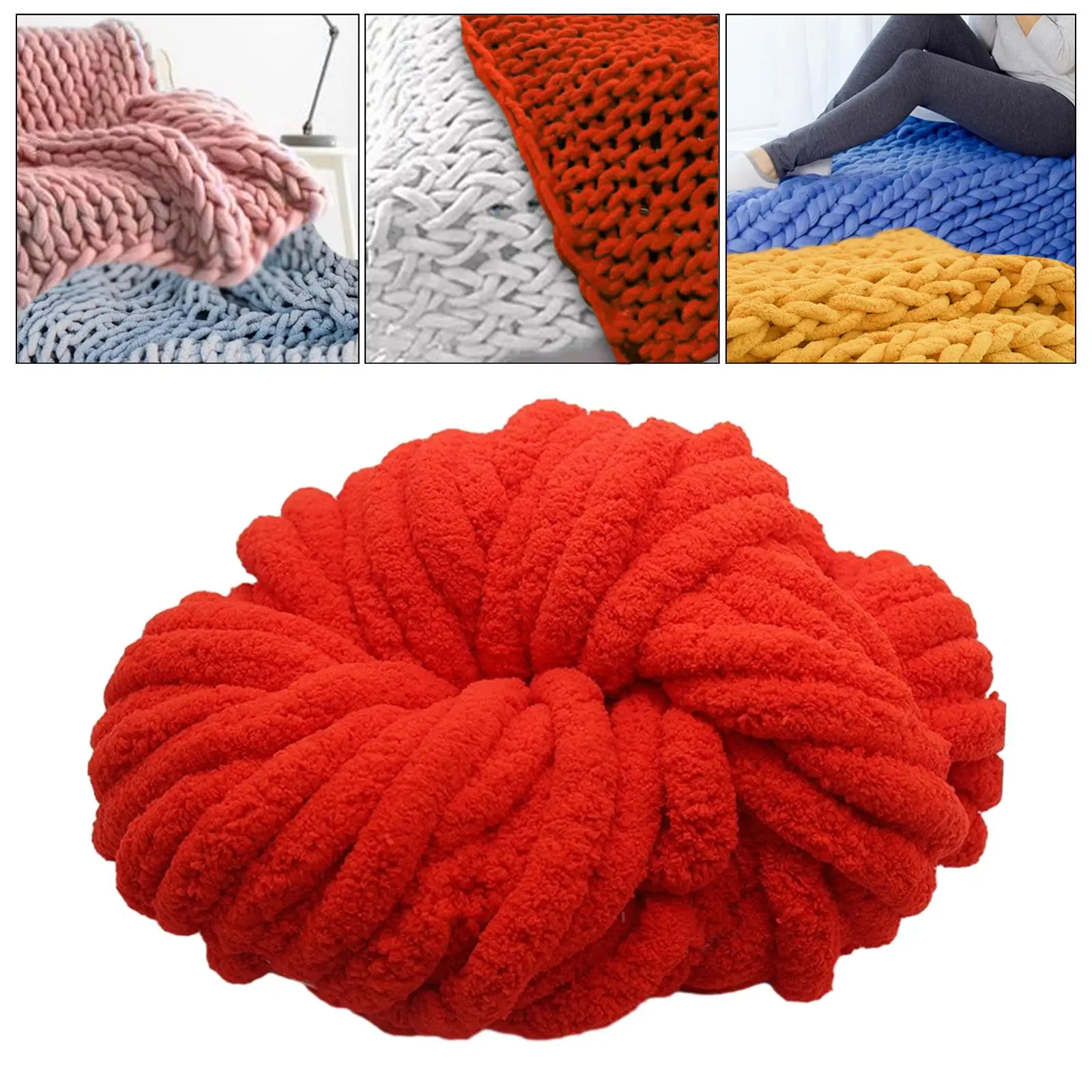Chunky Chenille Yarn Thick Yarn Jumbo Gauge 7 Plush Acrylic Bulky for Bed Hand Knitting Crochet Throw Cushion