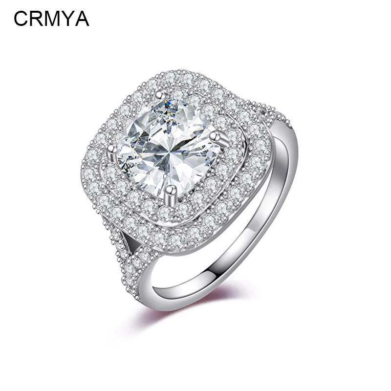 

CRMYA White Gold Plated Wedding Bands for Women Classic Shiny Full CZ Zircon Engagement Rings 2023 Jewelry Wholesale