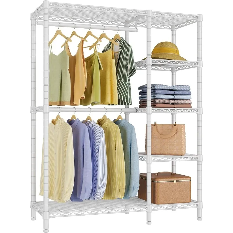 

V7 Garment Rack Portable Heavy Duty Metal Clothes Rack with Shelves, 5 Tiers Freestanding Closet Wardrobe System, Load 670lbs