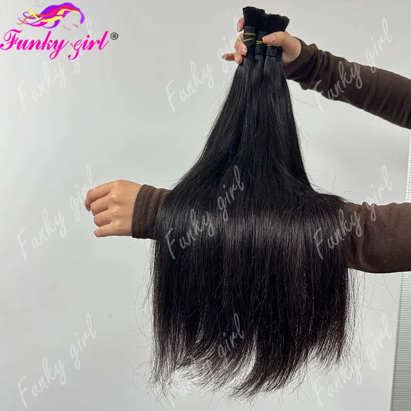 100% Human hair Straight Bulk Human Hair Remy Brazilian Virgin Hair Silky Straight Unprocessed Human Hair Extensions For Women 2