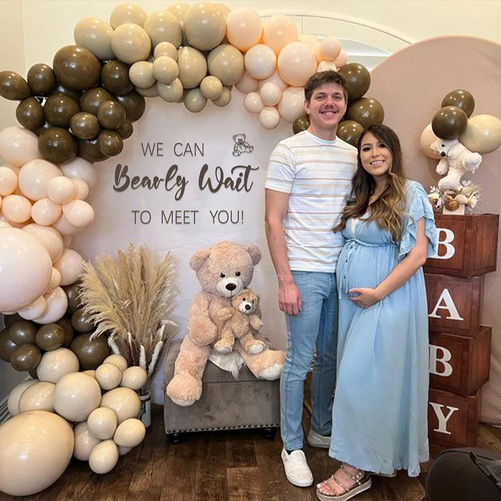 45x45cm We can Bearly Wait Sign Mosaic KT Board Brown Bear Round Welcome Baby Sign Board for Baby Shower Gender Reveal Decorati