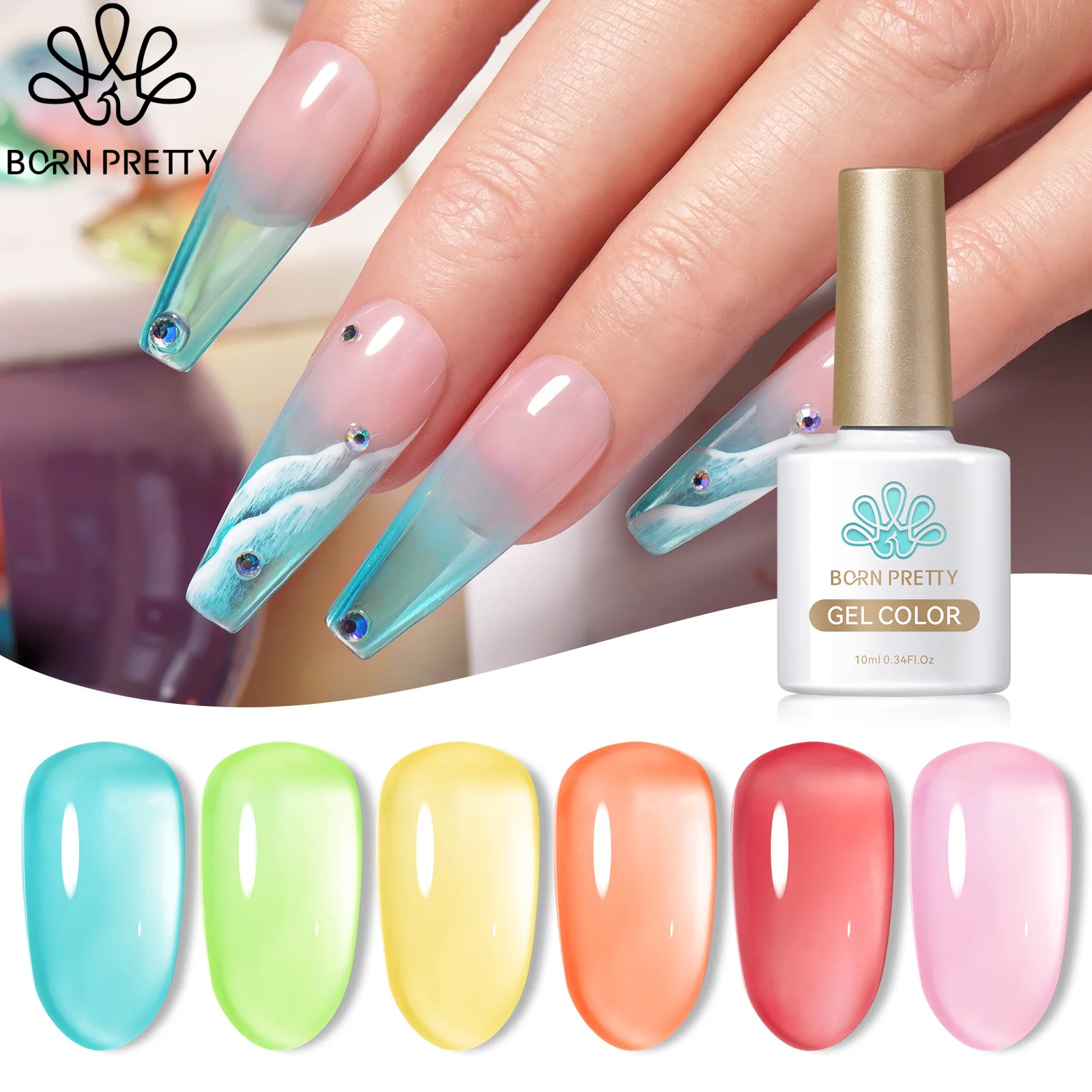 Born Pretty 6pcs Jelly Gel Nail Polish Set 10ml Sea Glass Series Gel