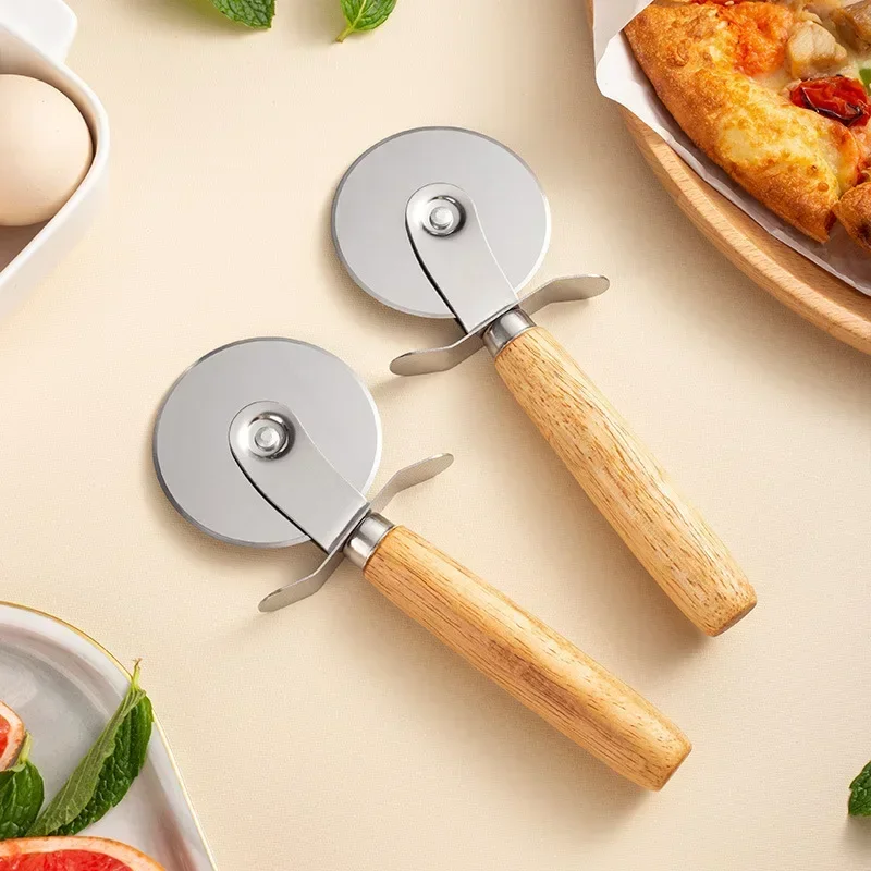 Stainless Steel Pizza Cutter Wooden Handle Pastry Dough Cutter Baking Supplies Cutting Wheel Slicer Kitchen Accessories Shovel
