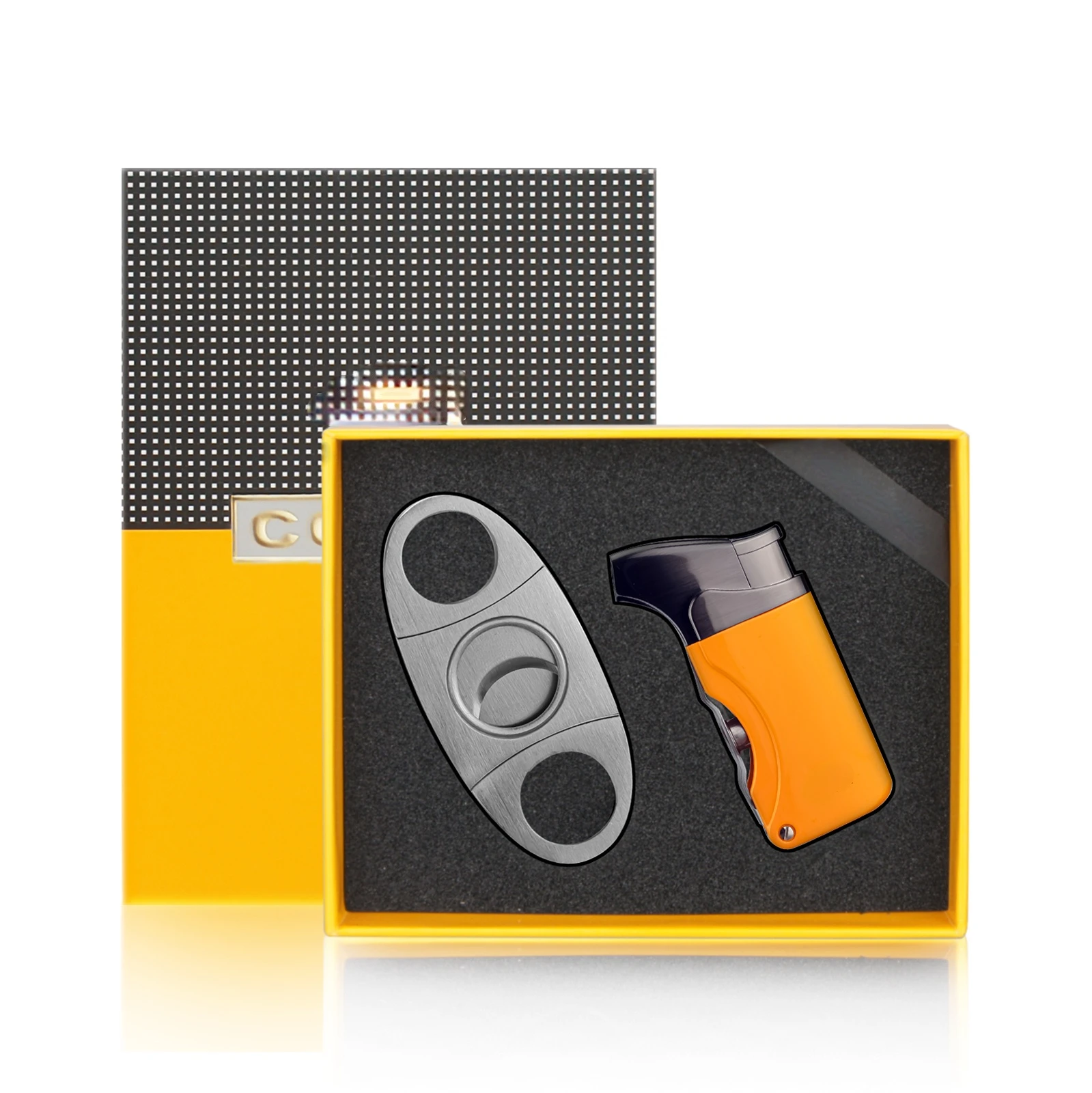 Cigar Lighter and Cutter Combo Accessories Set Metal Windproof Butane