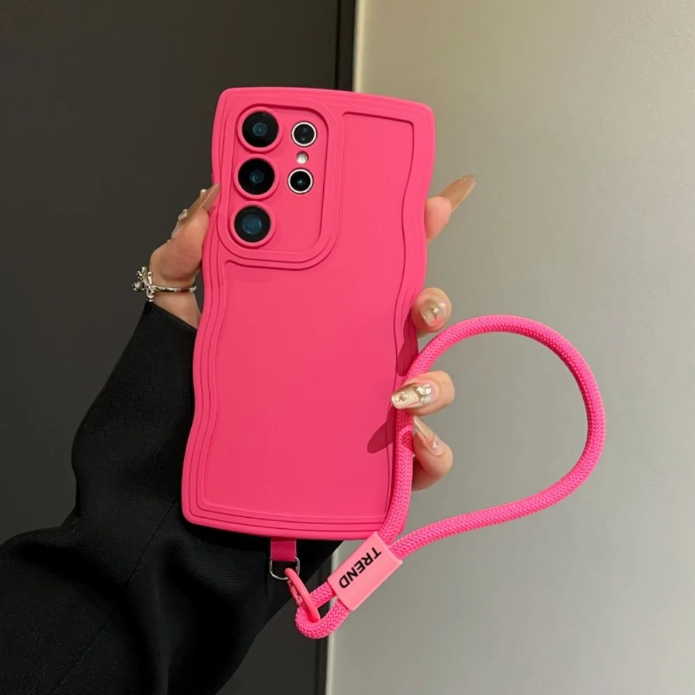 Fashion Wave Border Wrist Strap Case with Lanyard - Soft TPU Cover