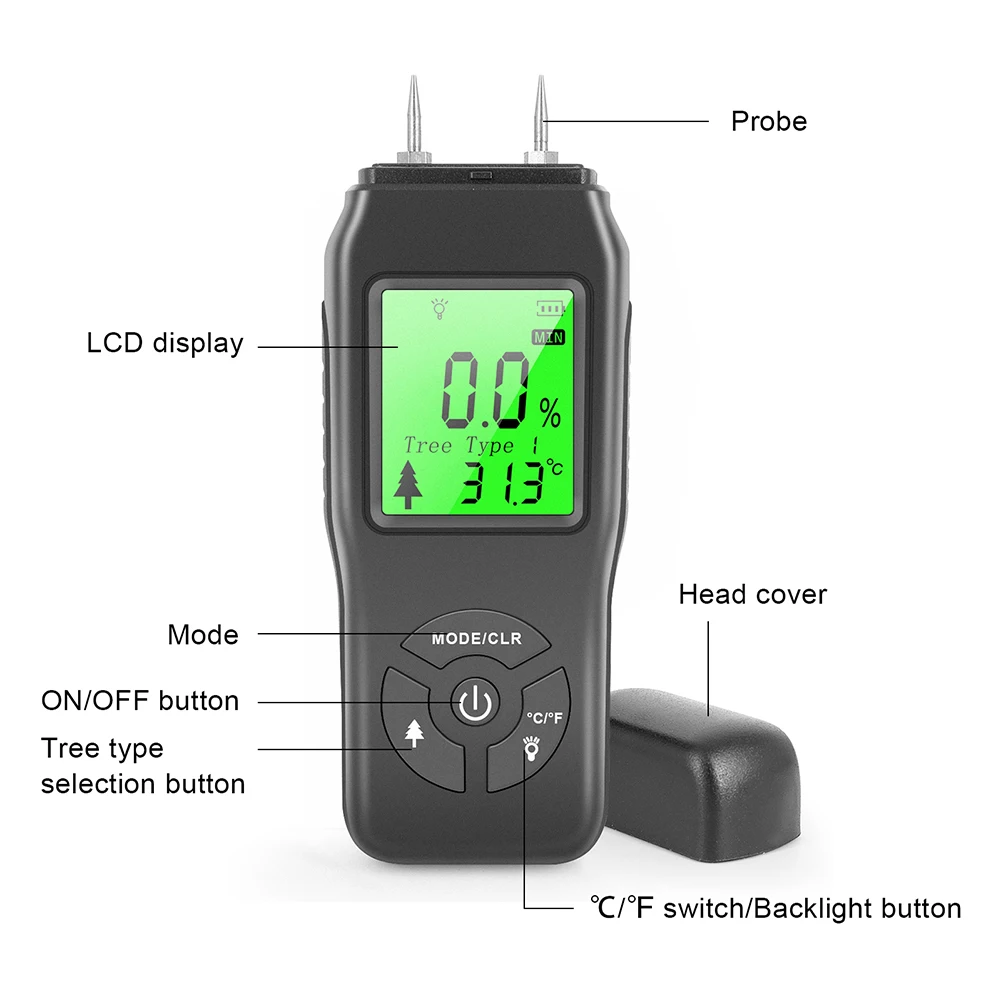 Wood Moisture Meter Digital Wood Moisture Meter LCD Display Timber Water Content Detector Pin-Type Lumber Damp Humidity Detector For Drywall Masonry