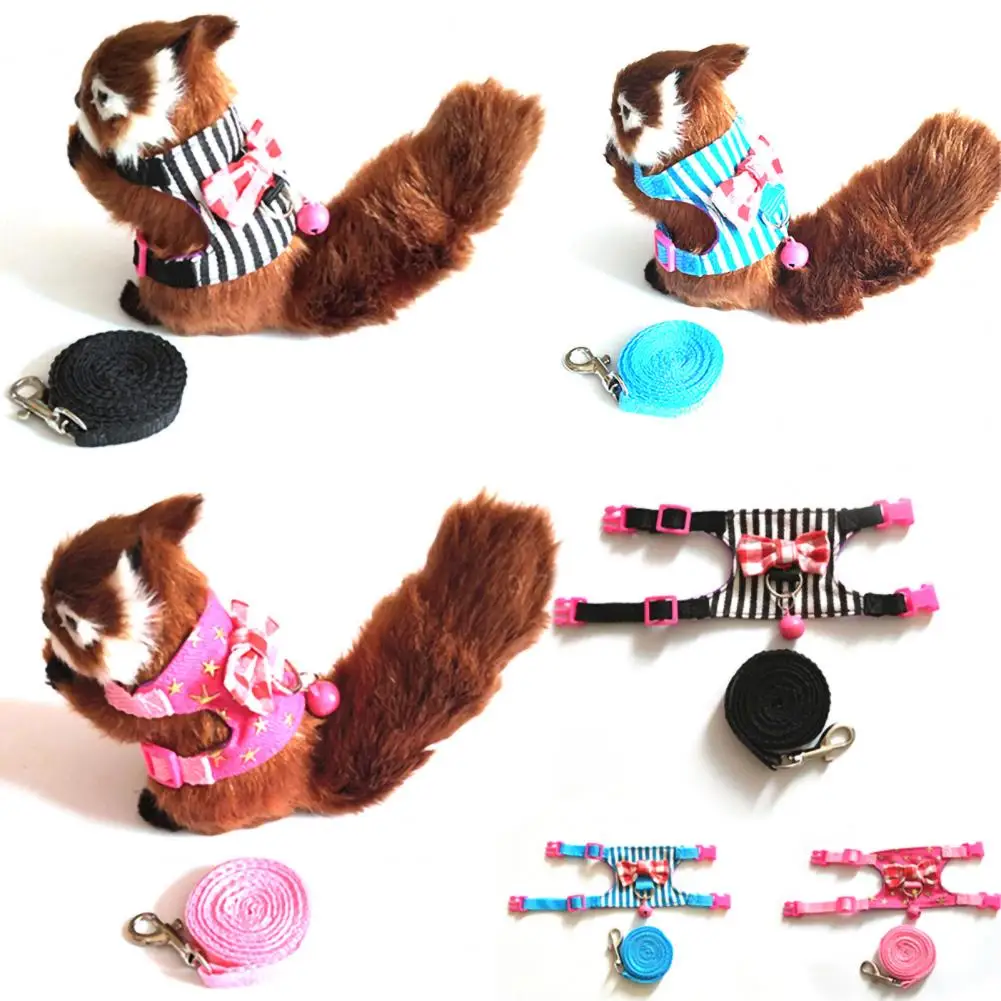 

Pet Chest Strap Hamster Small Pet Harness Rabbit Bowtie Stripe Harness Vest Leash Traction Rope Ferrets Rats Bowknot Chest Strap