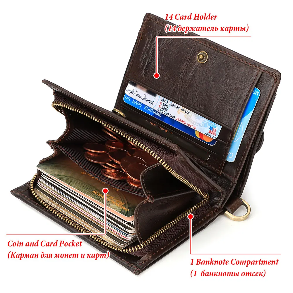 HUMERPAUL Genuine Leather Men's Wallet Short Multi Function ID Credit Card Holder Portemonnee High Quality Zip Coin Pocket 2