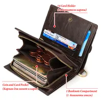 HUMERPAUL Genuine Leather Men's Wallet Short Multi Function ID Credit Card Holder Portemonnee High Quality Zip Coin Pocket 2
