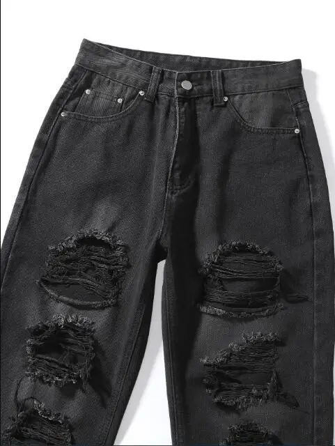 boyfriend jeans 2022 Europe-USA Style Women/Girl High Waist Broken Hole Water Washing Straight Type Jeans Harajuku Vintage Hip-Hop Cowboy Pants black jeans
