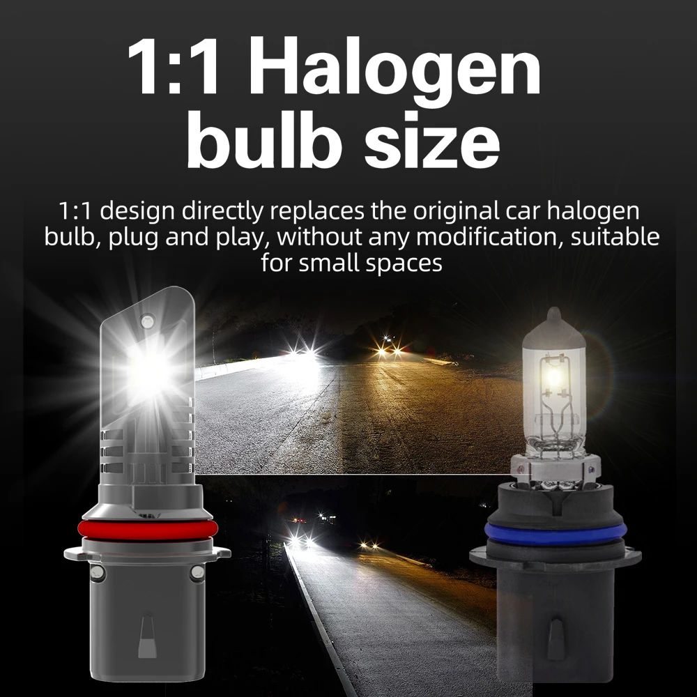 2개 HB5 9007 PX29T 고출력 캔버스 LED 헤드라이트 전구 강력한 자동차 터보 다이오드 화이트 안개등 어댑터 불필요 하이/로우 빔