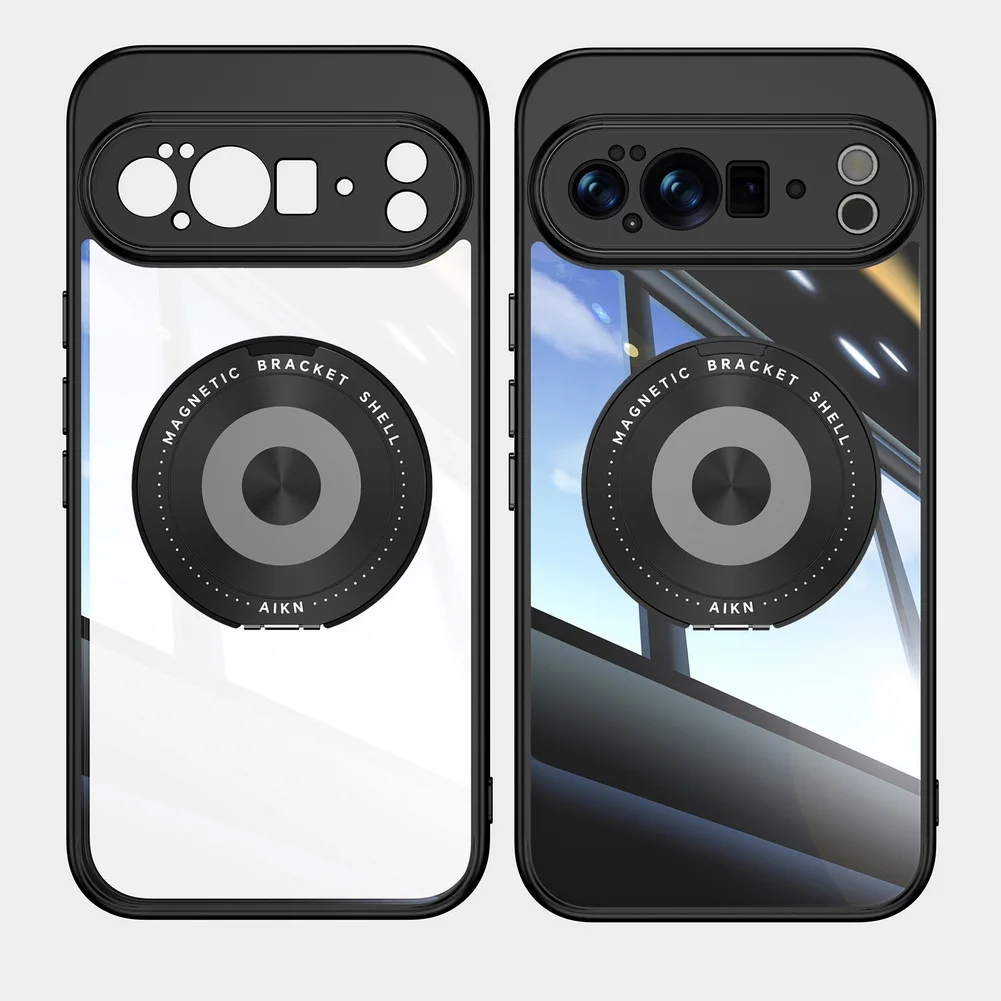 Transparent Back Plate Case with Rotating Metal Ring Holder and Camera Protection