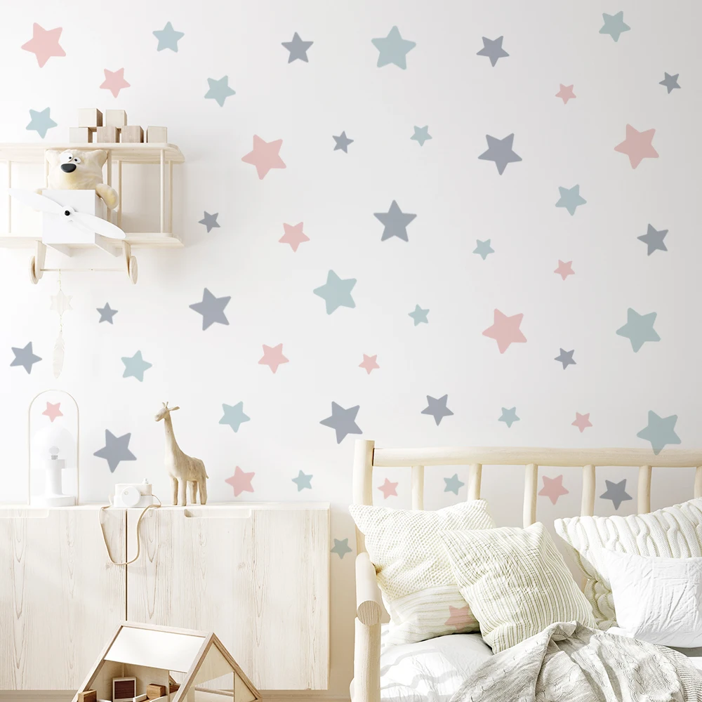 Small Stars Colorful Wall Stickers for Display Cabinet Furniture Showcase Window Decor Self-adhesive PVC Removable Kids Decals