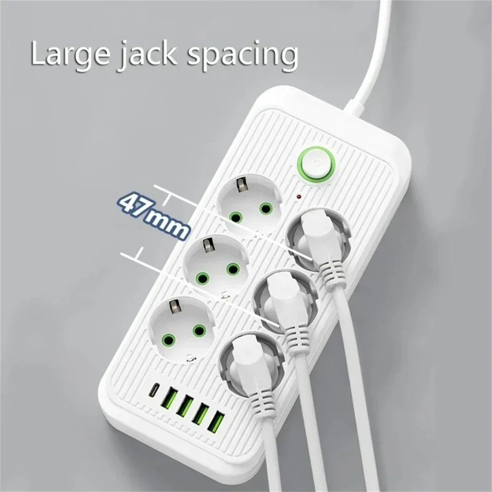 6/8 AC Outlets Multitap Socket Electrical Power Strip Extension Cord with 4 USB 1 Type C Charging Network Filter Adapter EU Plug