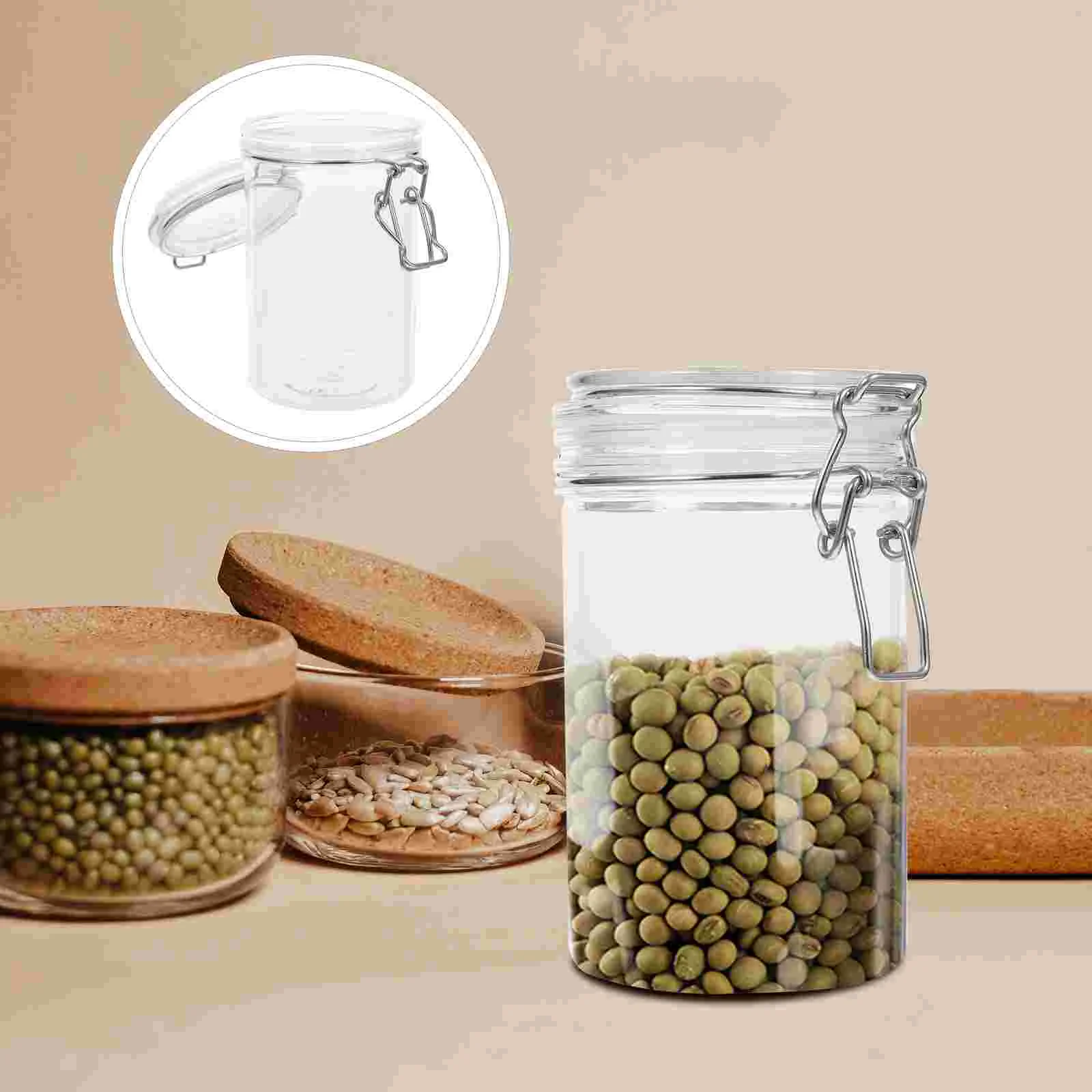 750ml Plastic Storage Container With Locking Clamp For Nuts Tea Leaves Sealed Canister Storage Bottle Home Storage ganization 5