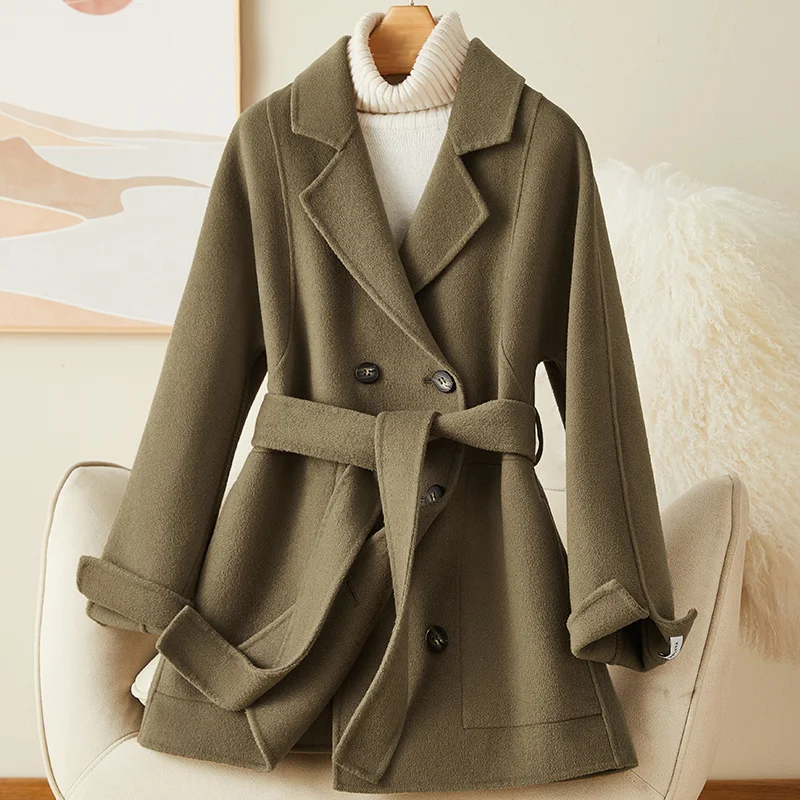 

2023 New Double Sided Cashmere Coat Women's Mid Length Autumn/winter High End Hepburn Style 100 Pure Wool Coat