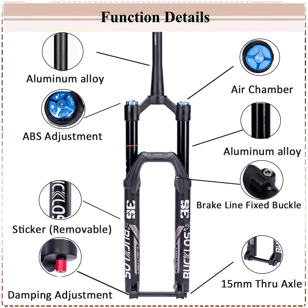 27.5/29 Inch MTB Bike Front Suspension Air Fork Thru Axle 110*15mm