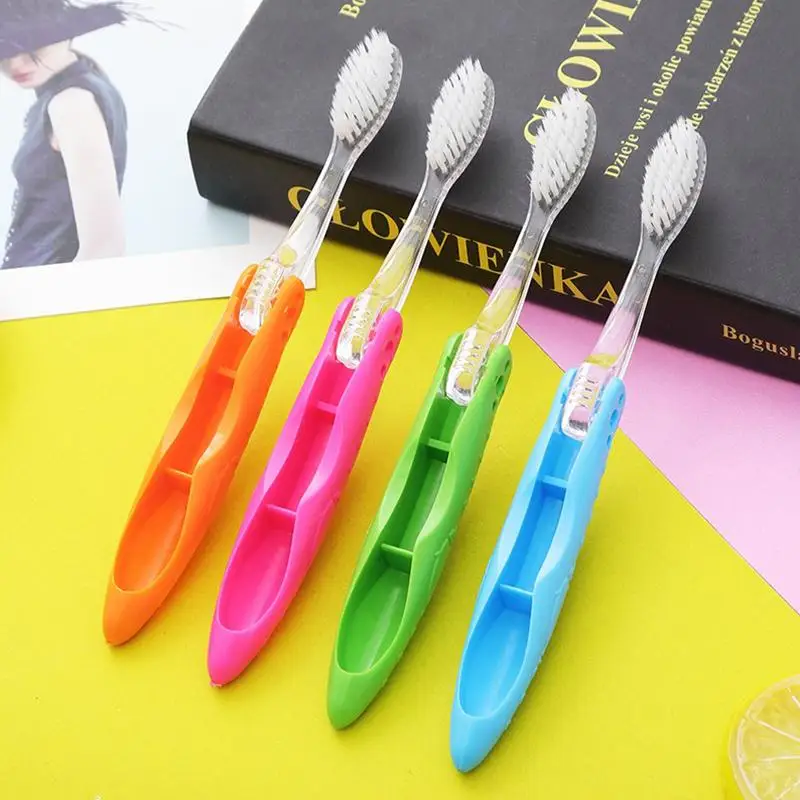 1pcs 접이식 칫솔 여행용 새우 껍질 칫솔 부드러운 나일론 강모 관광 휴대용 칫솔