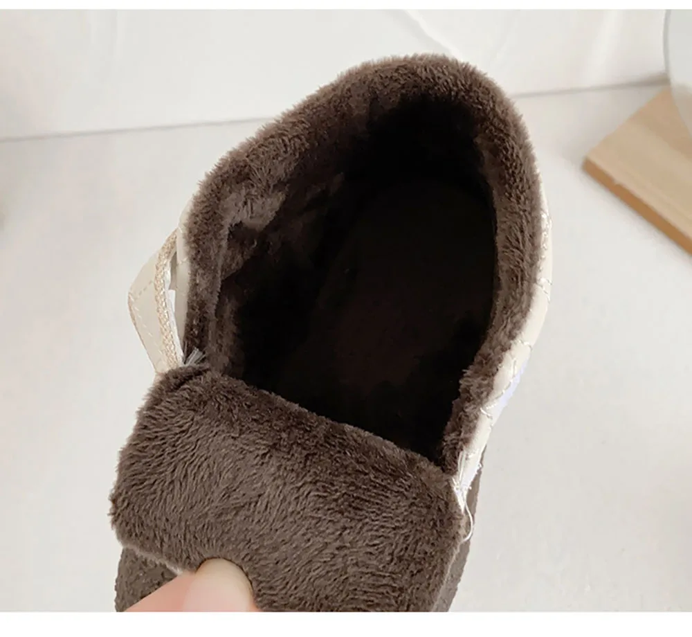 Winter Cotton Toddler Shoes For Baby PU Leather Thick Warm Plush First Step Footwear Lightweight Anti-slippery Infant Shoes 3