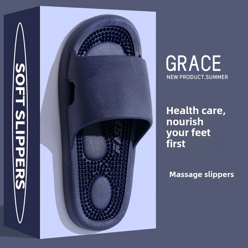 Home Use Indoor Anti-Slip Men's Massage Slippers With Granules Soft Bottom Foot Therapy Slippers For Men Summer