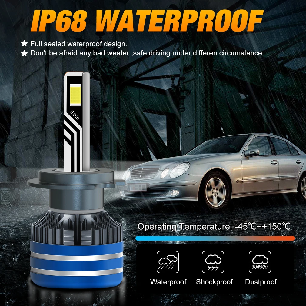 TOAUTP H7 LED 헤드라이트 H4 H1 H11 H3 9005 9012 LED 전구 자동차용 100W 30000LM 헤드라이트 캔버스 팬 포함 자동차 터보 램프