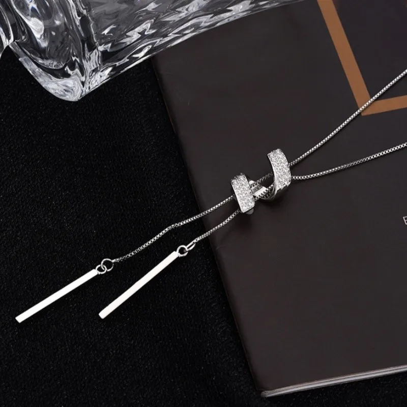 Silver Color Long Tassel Threaded Pendant Necklace for Women Simple Fashion Clavicle Chain Party Jewelry Accessory Gifts