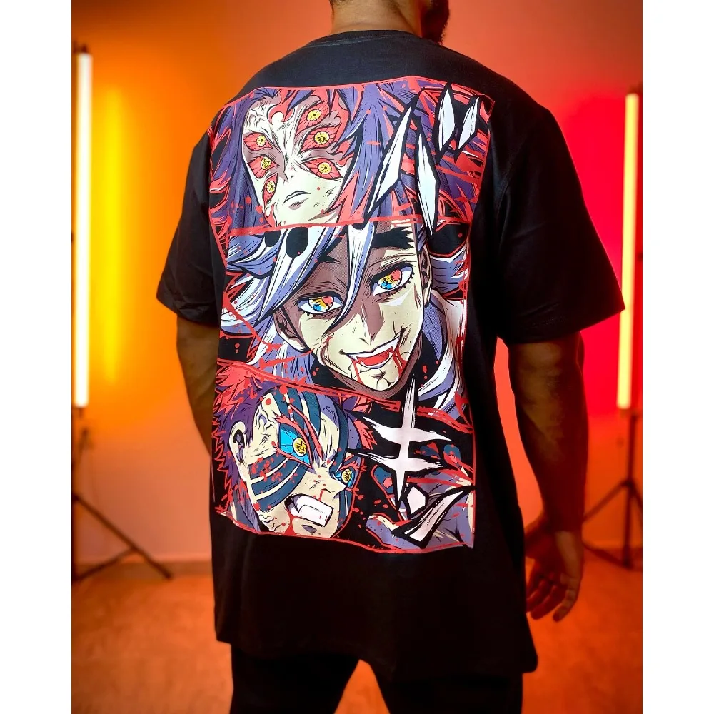 Demon Slayer Kokushibo T-Shirt aus reiner Baumwolle, 2026, Sommer, Anime, bedruckt, locker, amerikanisch, lässig, Eltern-Kind-Kurzarm-Top