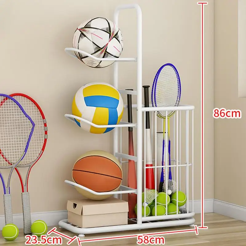 Basketball Storage Rack Vertical Metal Basketball Organizer Sports Ball Storage Stand with Basket Garage Organizer