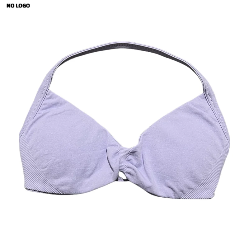 No Logo Strappy Sports Bra Woman Yoga Underwear Fitness Tank Top Removable Chest Pad Open Back Bra Running Gym Workout Halter