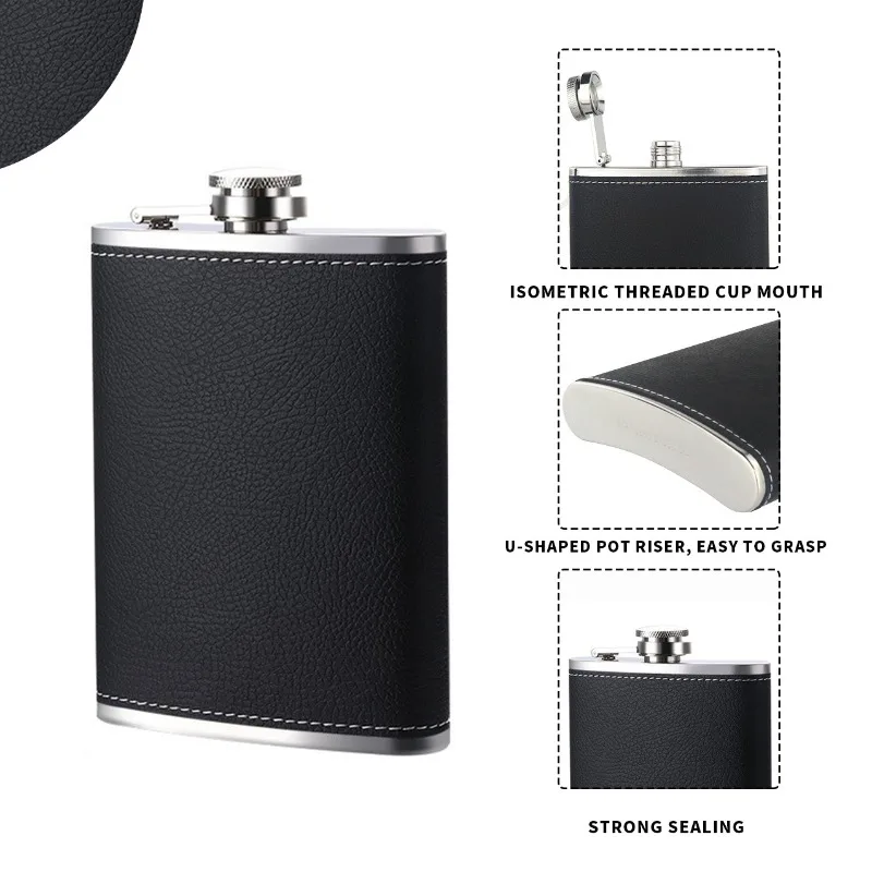6oz Portable Stainless Flagon Hip Flasks Set with Cups Funnel for Whiskey Vodka Wine Pot Outdoor Drinking Bottle Men's Gift Box