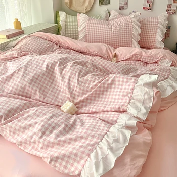 3-Piece Pink Plaid Bedding Sheet Set 1