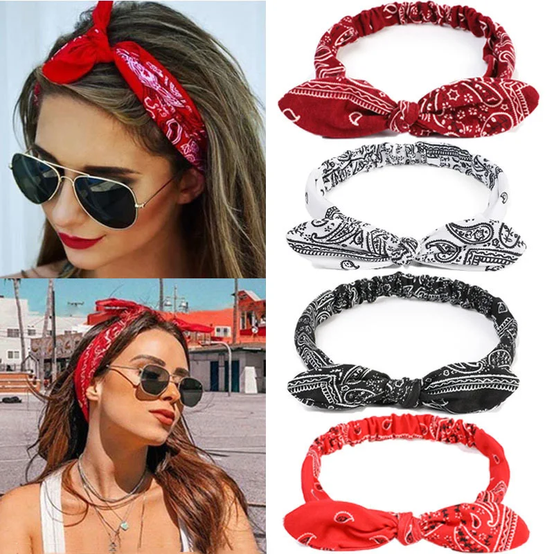 Boho Frauen Weiche Solid Print Stirnbänder New Vintage Kreuz Knoten Elastische Hair Turban Bandanas Mädchen Haar Hände Haar Zubehör – Detail 1