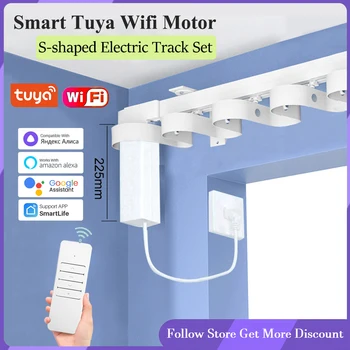 Tuya Latest WiFi Smart Curtain Motor S Wave Ripple Fold Electric Curtain Track Cornice Rail Rod Work With Google Alexa Alice