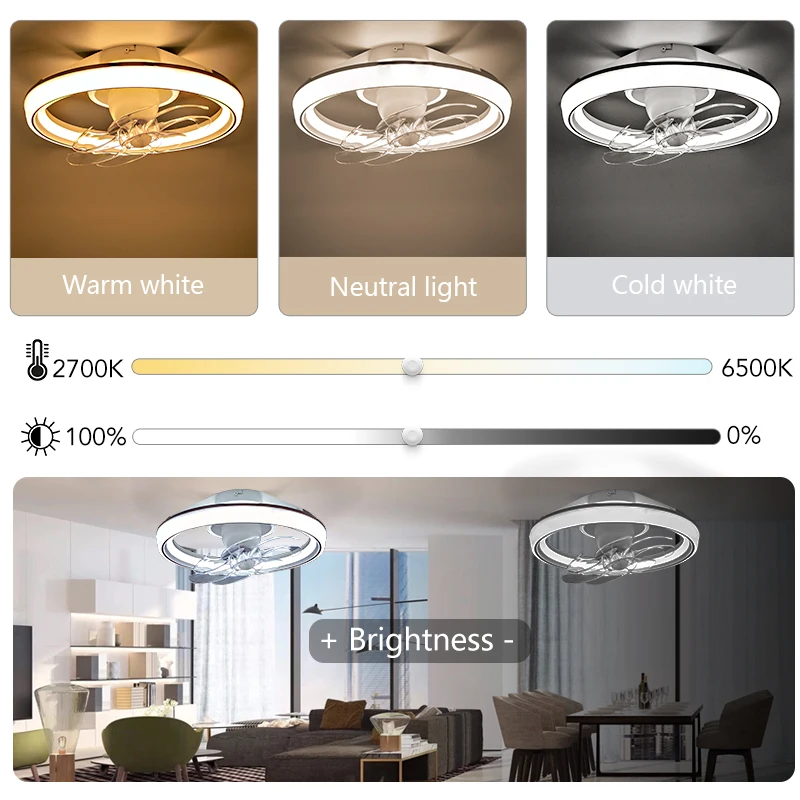 Ceiling Oscillating Fan Light 7-blade LED Ceiling Fan Lamp With APP Remote Control 6 Levels of Wind Speed RGBCW Lamp