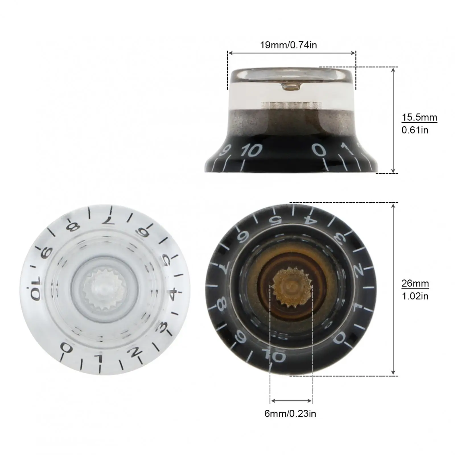 Guyker Top Hat Gitaar Bas Potentiometer Controleknoppen met 6mm Dia. Schacht Potten - 3PCS Bell Speed Tone Volume Knop Vervanging voor Elektrische Gitaar of Precisie Bass, Tiger-Eye Top