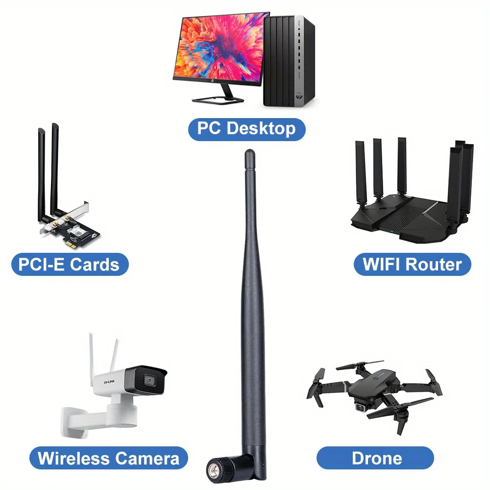 2.4GHz / 5.8GHz 전방향 고무덕 안테나, 접이식, 6dBi 고이득, SMA 남성/여성 커넥터, 라우터 및 감시 장치용