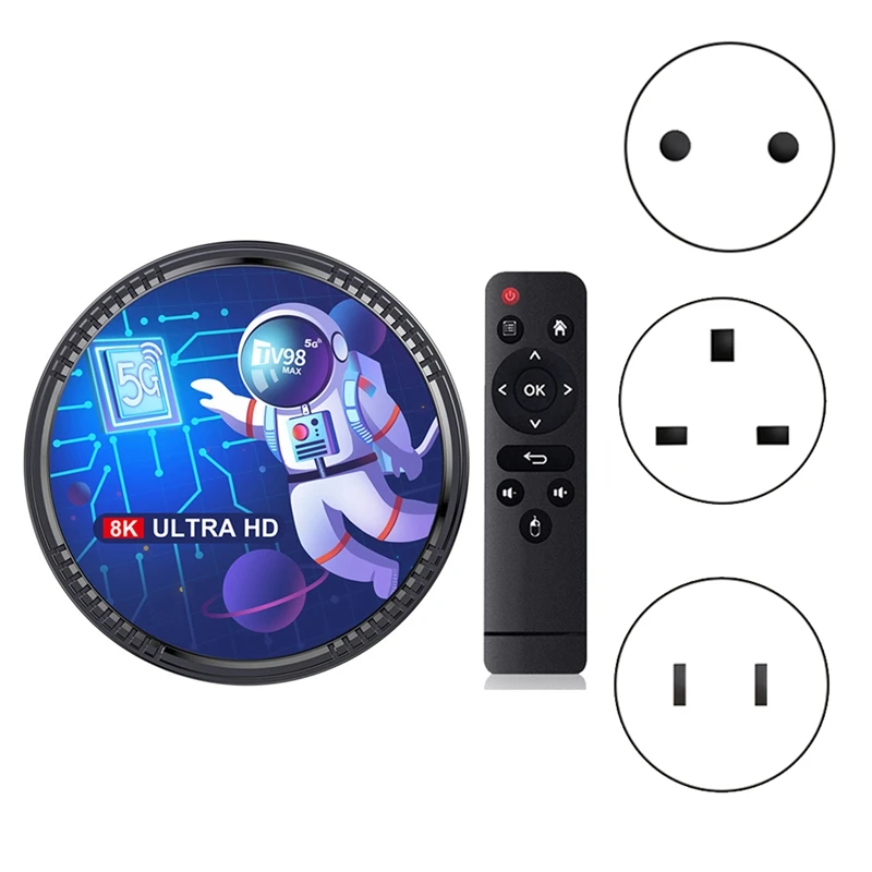4G + 32G Allwinner H618 Android 12 Smart Tv Box 2.4G + 5G Wifi + Blutooth5.0 H265 Tv98 Lettore Multimediale Facile Installazione Spina Uk