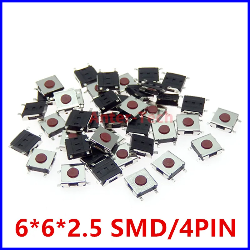 Фото 20/100 шт. 6*6*2,5/3,1/3,7 мм SMD переключатель, 4/5-контактный сенсорный микропереключатель, кнопочные переключатели, красный тактовый переключатель 6X6 №2
